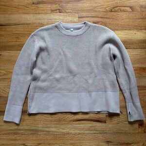 Boutique Women's Beige Sweater Sz Medium Oversized Knit Zipper Thumb Holes